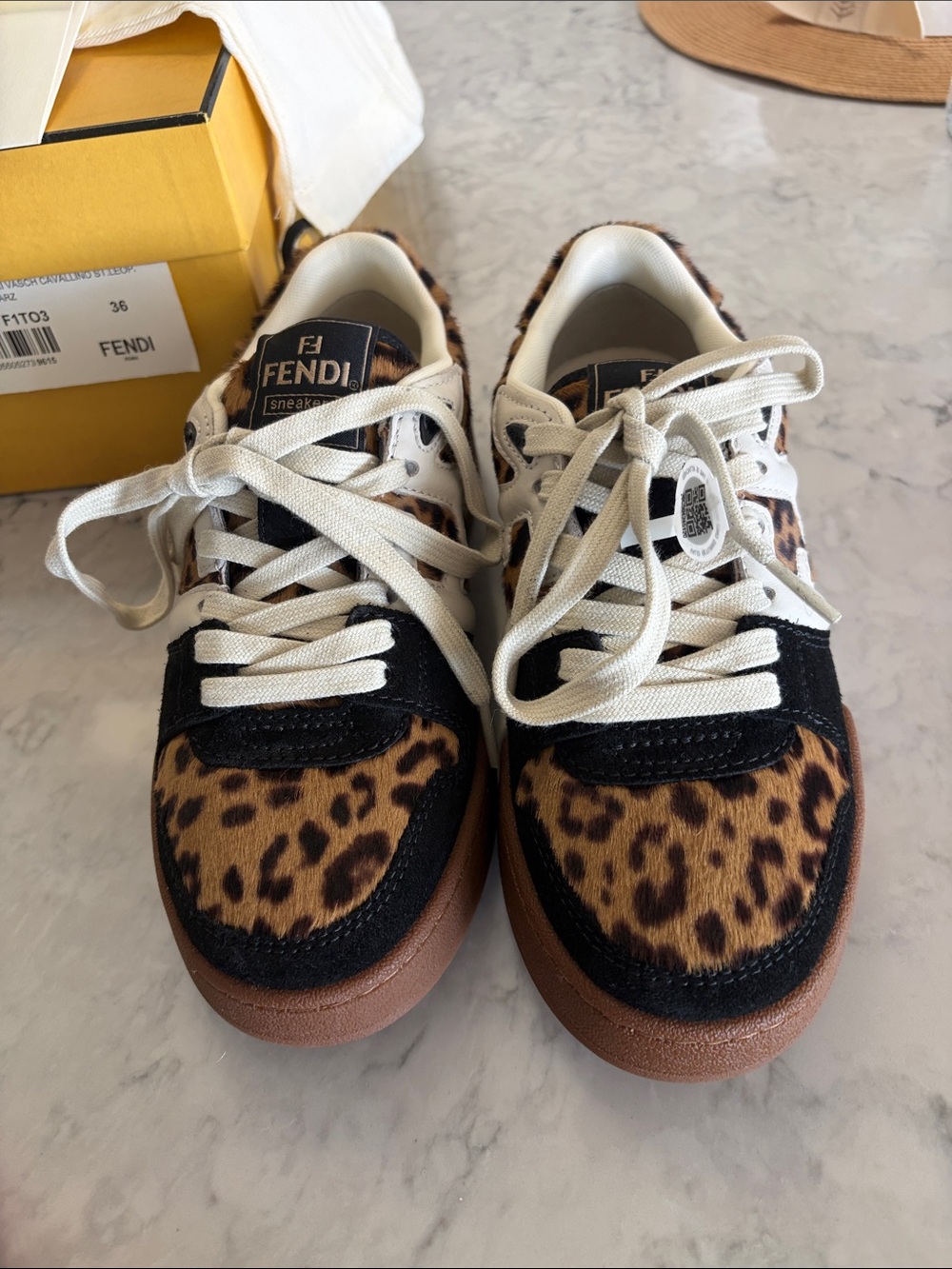 NWT Fendi Leopard-Print Low-Top Sneaker in Black, Cream & Brown w/ box &laces! - Picture 6 of 17